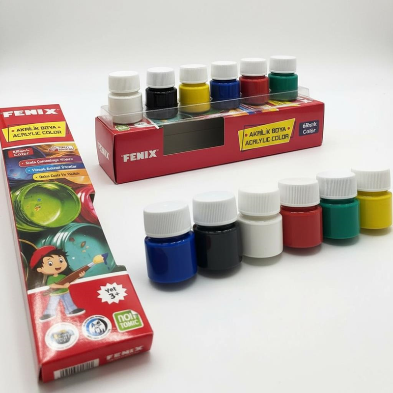 FENİX 6 RENK KARIŞIK 15 ML ŞİŞE AKRİLİK BOYA