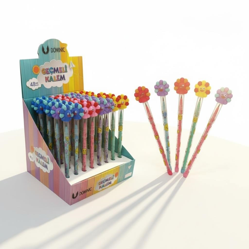 No.231119-8 Ay Çiçek Modeli Geçmeli Yumurtlayan Kalem 48Li Paket