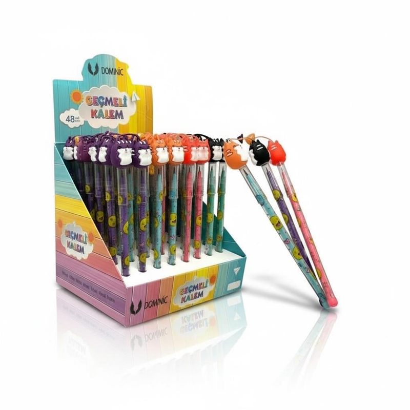 No.231119-11 Kuyruklu Kedi Modeli Geçmeli Yumurtlayan Kalem 48Li Paket