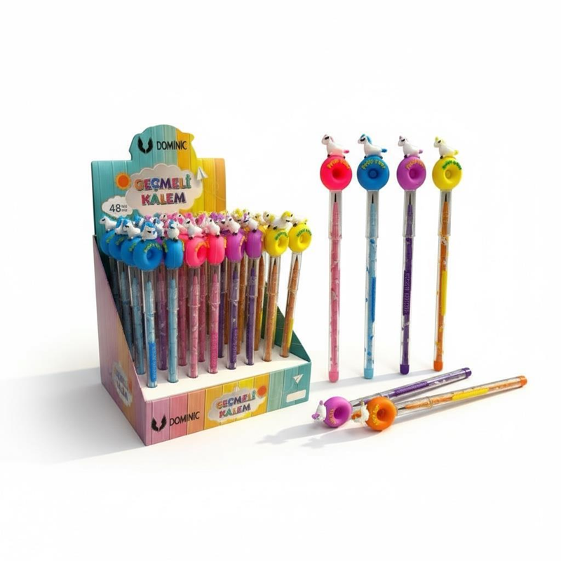 No.231119-5 Donut Unicorn Modeli Geçmeli Yumurtlayan Kalem 48'Li Paket