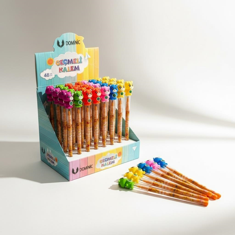 No.231119-3 Sevimli Renkli Ayı Modeli Geçmeli Yumurtlayan Kalem 48Li Paket