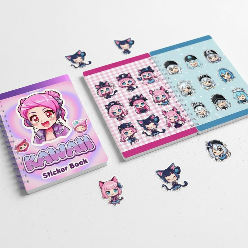 12*16 Cm Kawaii Spralli Sticker Defteri 8 Yaprak 12'Li Paket