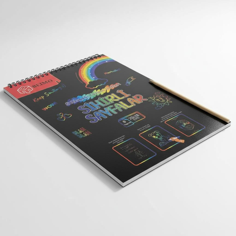 A-4 Spralli Kazıma Gökkuşağı Sihirli Defter 8 Sayfa 10 Yaprak