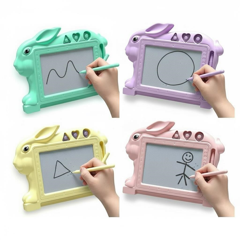 20*30 Cm Pastel Renkler Tavşan Figürü Çekmeli Manyetik Yazı Tahtası