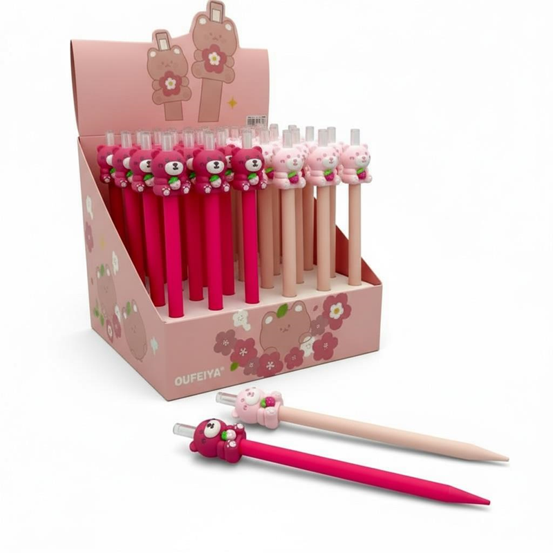 No.5677 Pembe Sevimli Ayı Figürü Versatil Kalem 0.7 Uçlu 36'Lı Paket