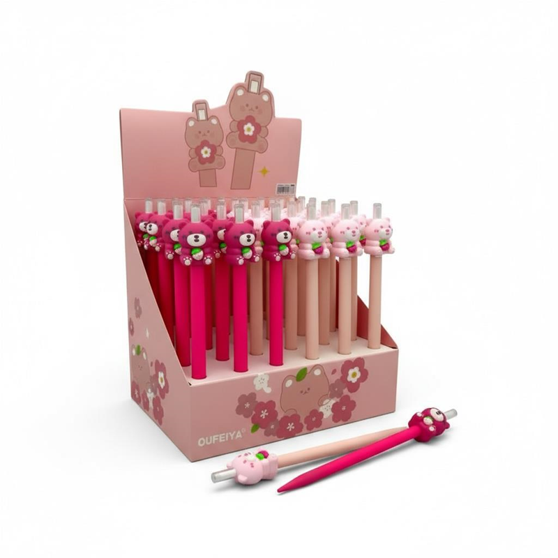 No.5677 Pembe Sevimli Ayı Figürü Versatil Kalem 0.7 Uçlu 36'Lı Paket