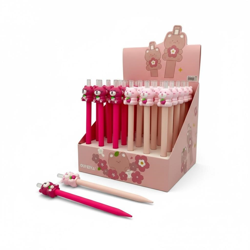 No.5677 Pembe Sevimli Ayı Figürü Versatil Kalem 0.7 Uçlu 36Lı Paket