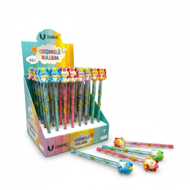 No.231119-12 Sevimli Dragons Modeli Geçmeli Yumurtlayan Kalem 48'Li Paket