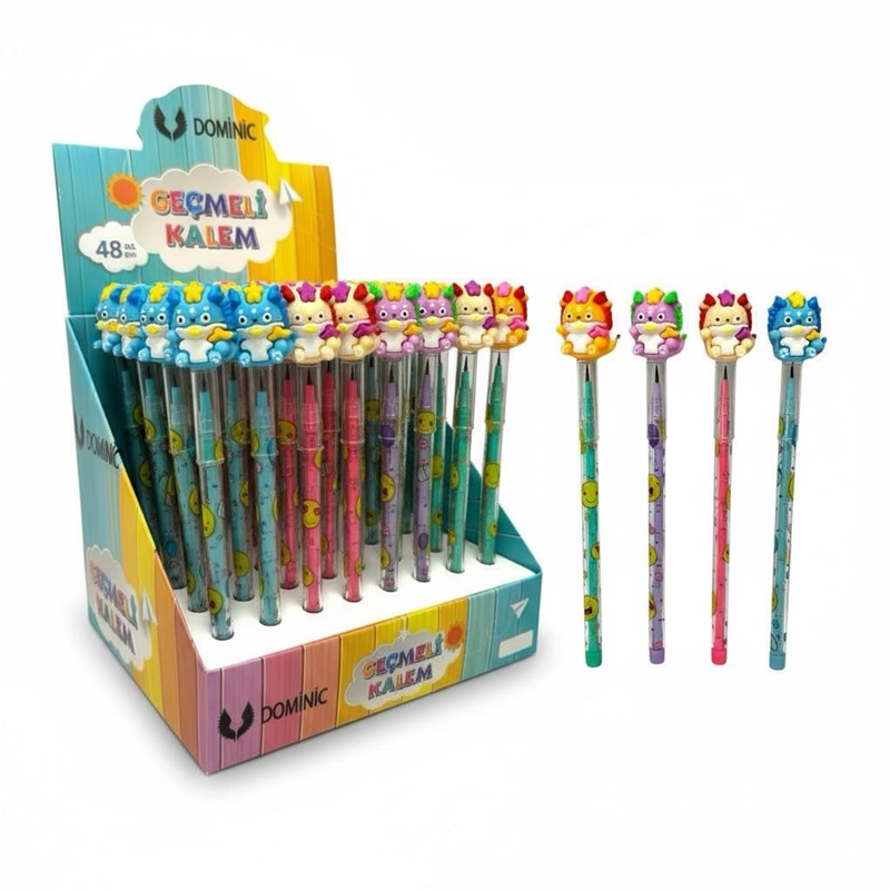 No.231119-12 Sevimli Dragons Modeli Geçmeli Yumurtlayan Kalem 48'Li Paket