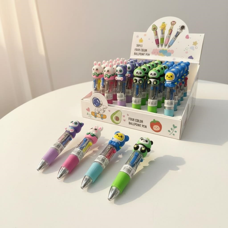 No.415 Karışık Figürler 4 Renk Çoklu Tükenmez Kalem 36'Lı Paket