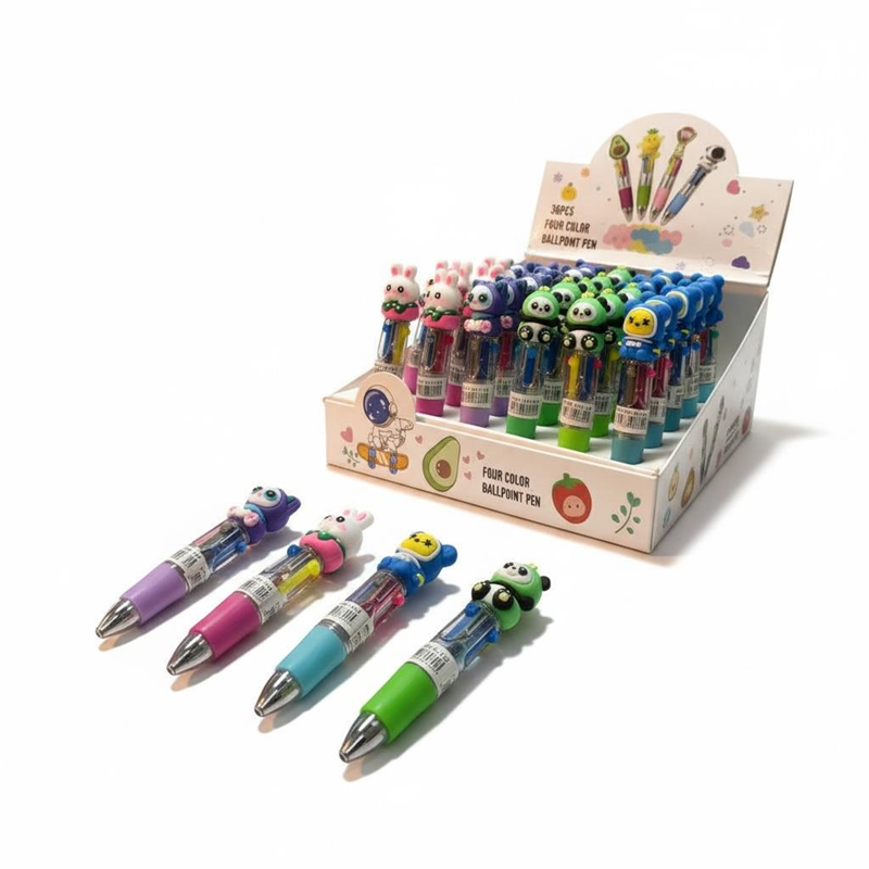 No.415 Karışık Figürler 4 Renk Çoklu Tükenmez Kalem 36Lı Paket