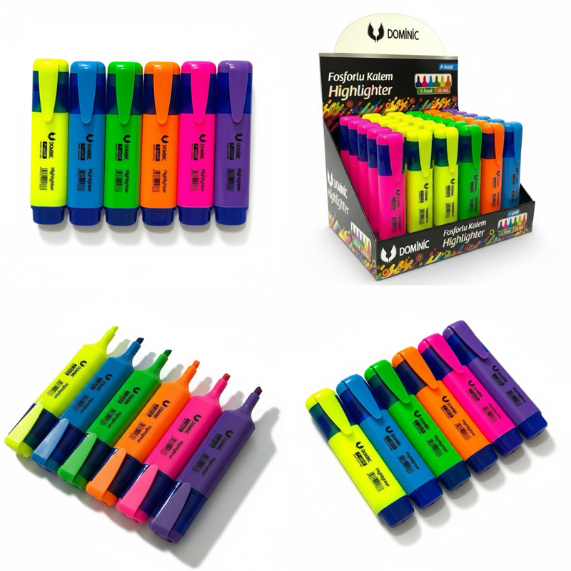 Neon Renk Klasik Fosforlu Kalem 36'Lı Stand