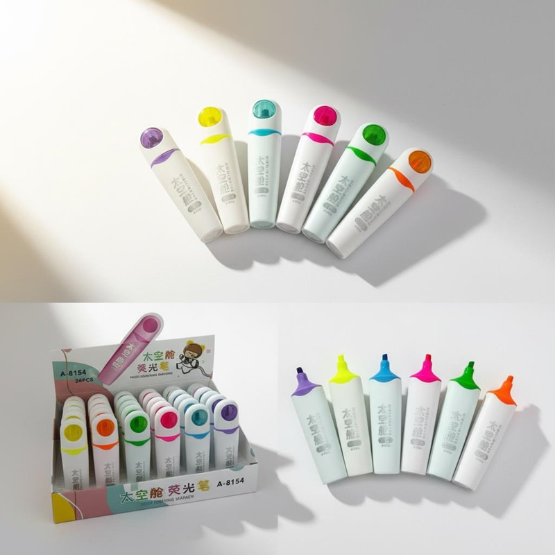 A-8154N Uzay Mekiği Figürü Neon Renk Fosforlu Kalem 36Lı Paket