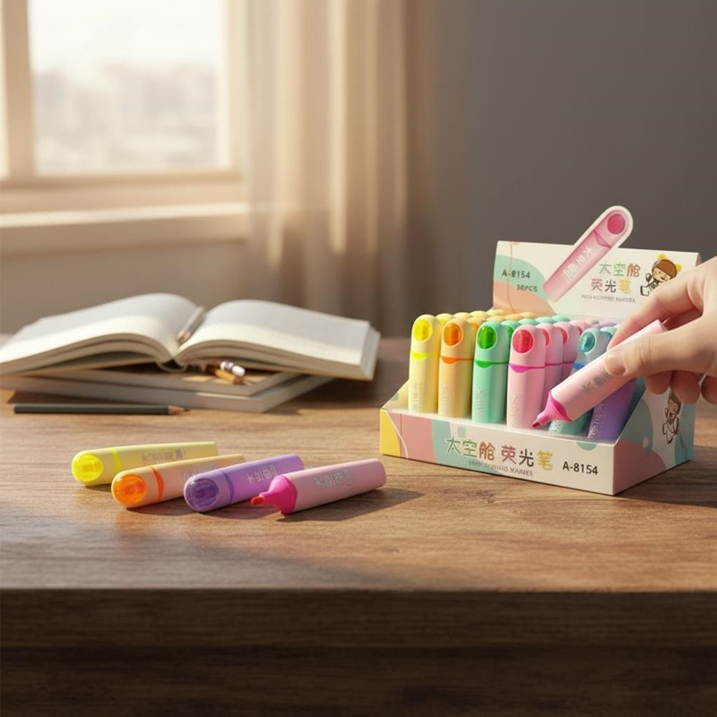 A-8154P Uzay Mekiği Figürü Pastel Renk Fosforlu Kalem 36Lı Paket