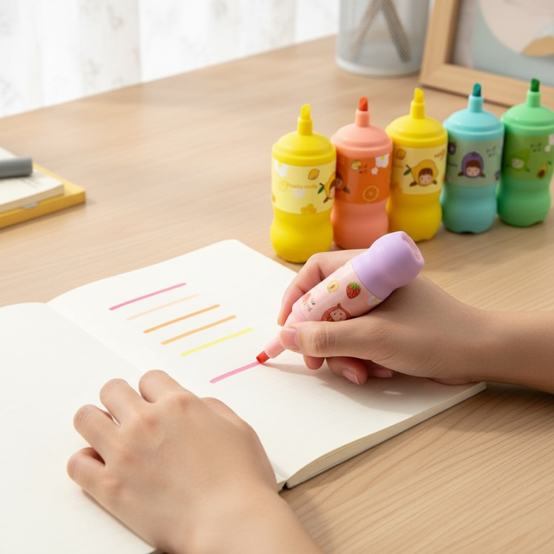 Bx-601 Şişe Figürü Pastel Renkler Fosforlu Kalem 6Lı Set