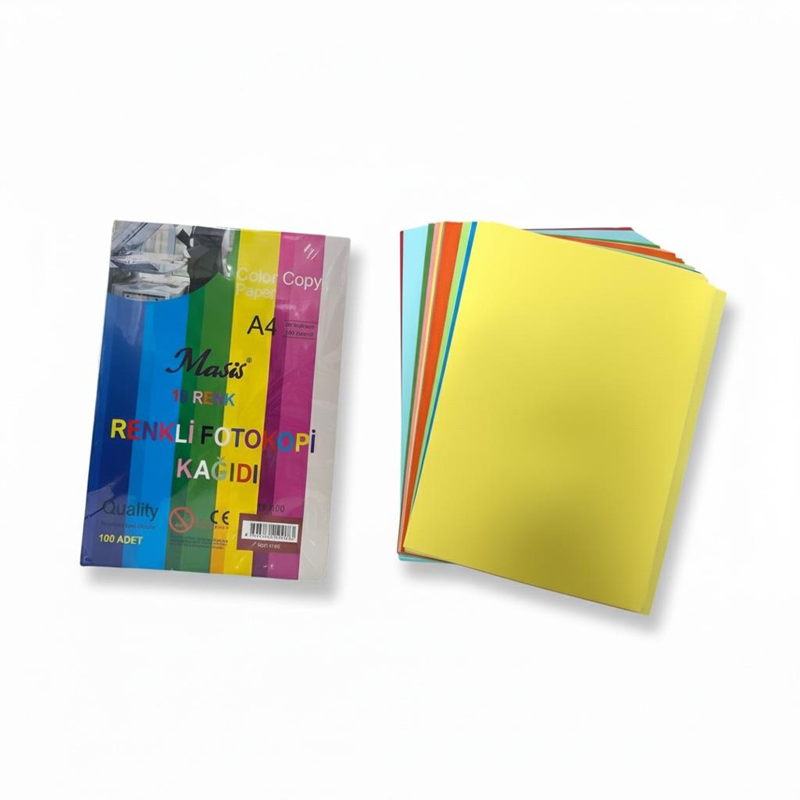 Renkli A-4 Kağıdı Karışık Renkler 100'Lü Paket