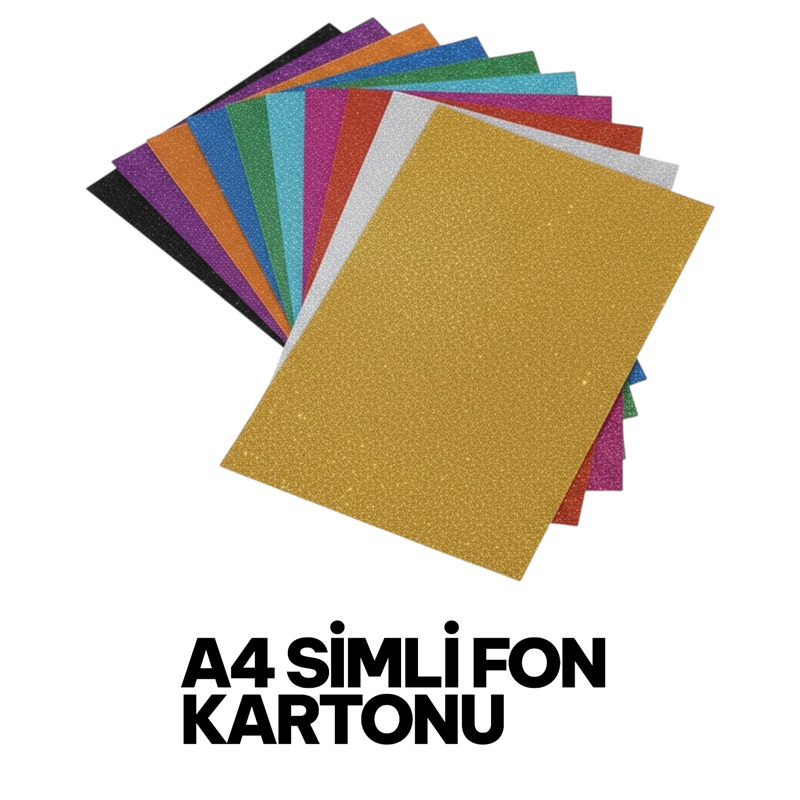 A4 20*30 Cm Simli Fon Kartonu 10 Renk Karışık Renkler * Koli 200