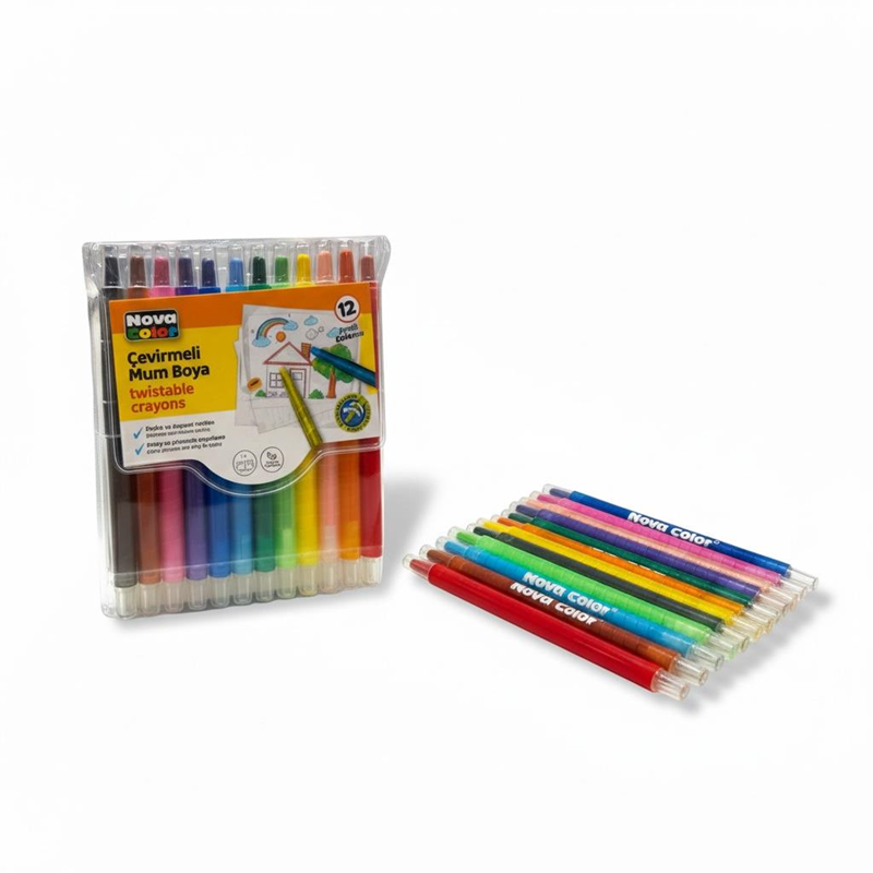 Nova Color Uzun Çevirmeli Mum Boya 12 Renk