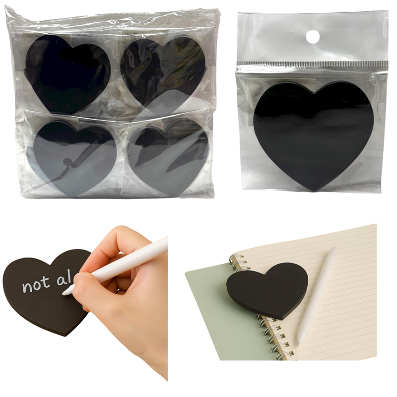 Siyah Kalp Modeli Yapışkanlı Post-it 24'Lü Paket