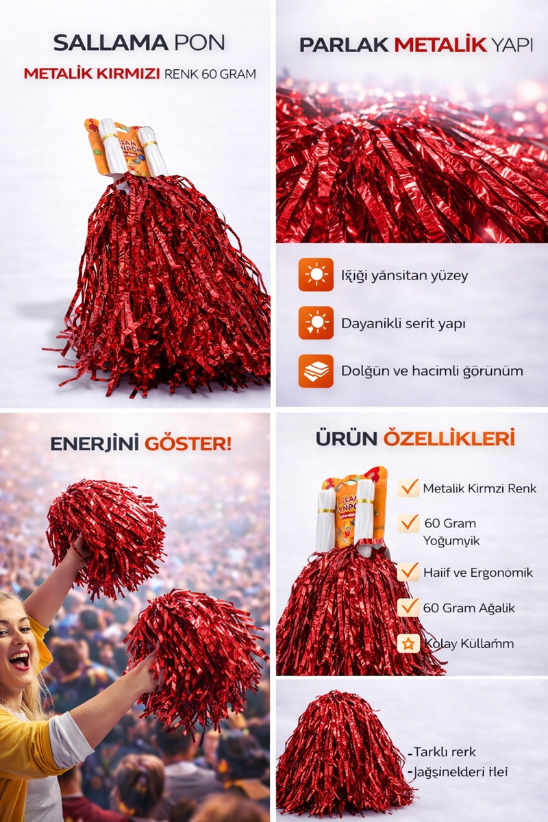 EXTRA DOLGUN PONPON METALİK 2Lİ -KIRMIZI
