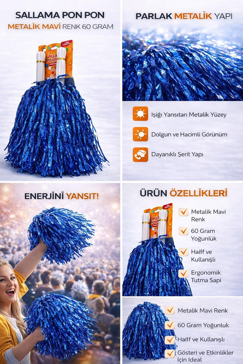 EXTRA DOLGUN PONPON METALİK 2Lİ -MAVİ