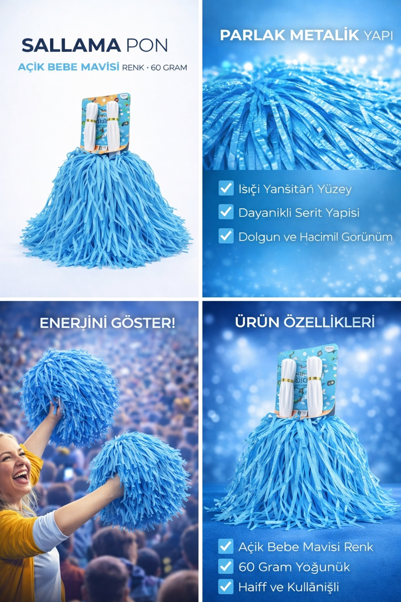 EXTRA DOLGUN PONPON PASTEL 2Lİ -AÇIK MAVİ