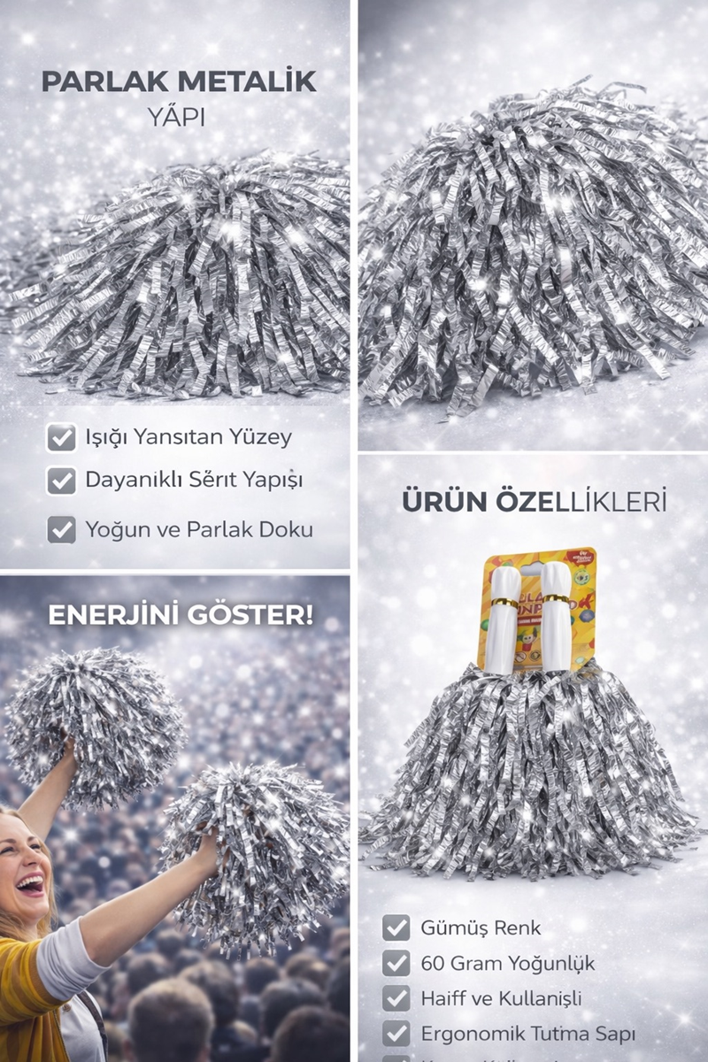 EXTRA DOLGUN PONPON METALİK 2Lİ -GÜMÜŞ/GRİ