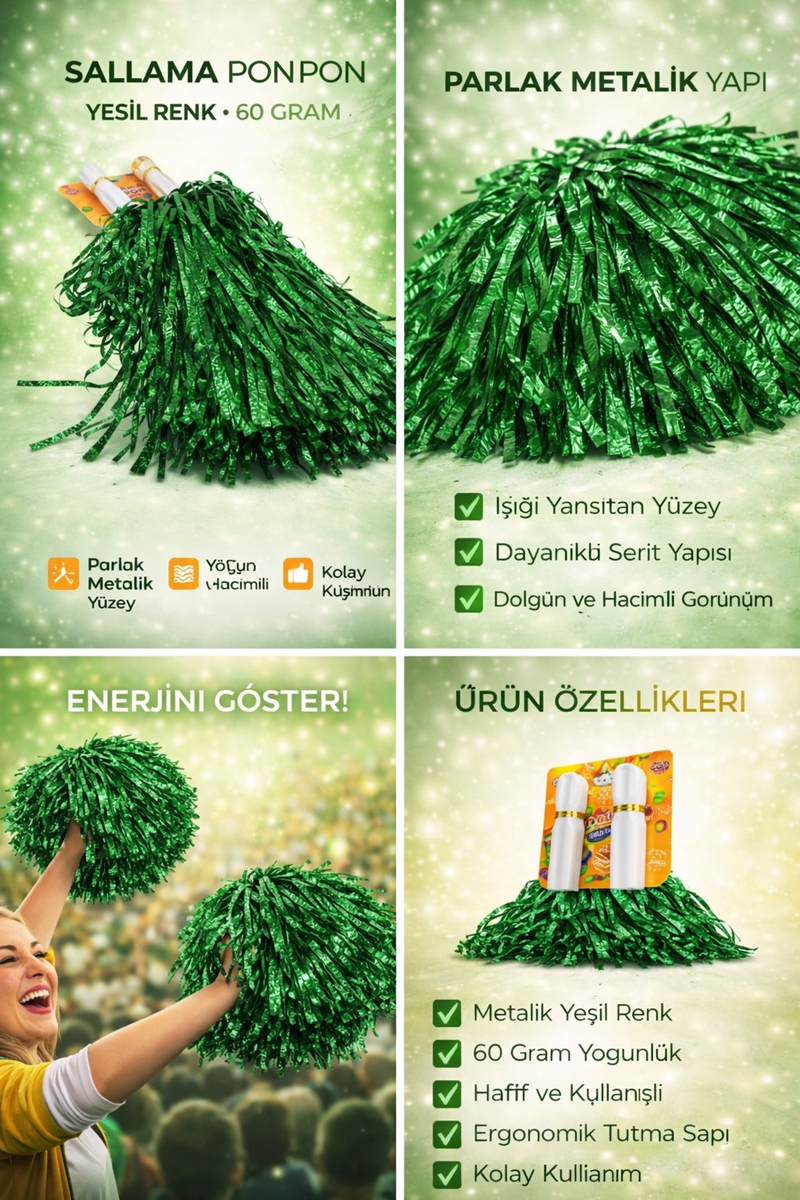 EXTRA DOLGUN PONPON METALİK 2Lİ -YEŞİL