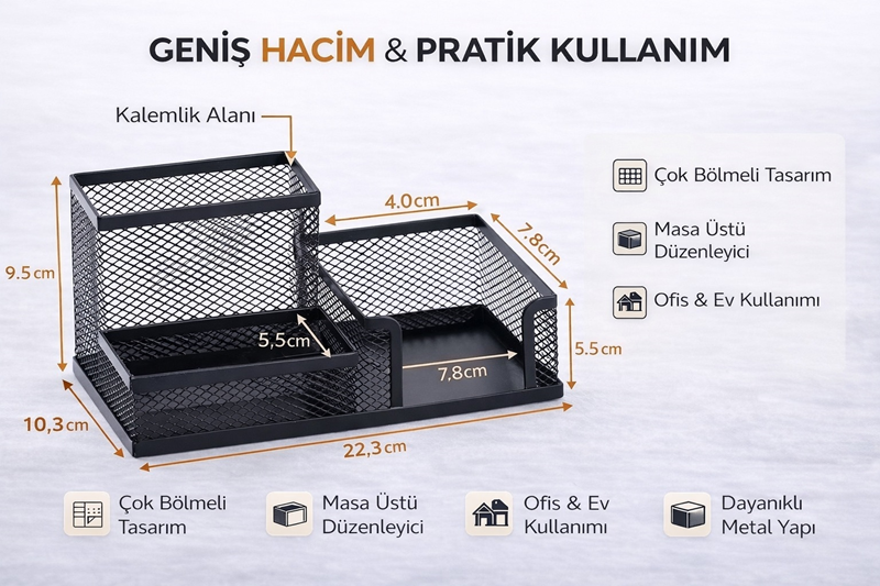 Metal 3'Lü Bitişik Kalemlik Seti