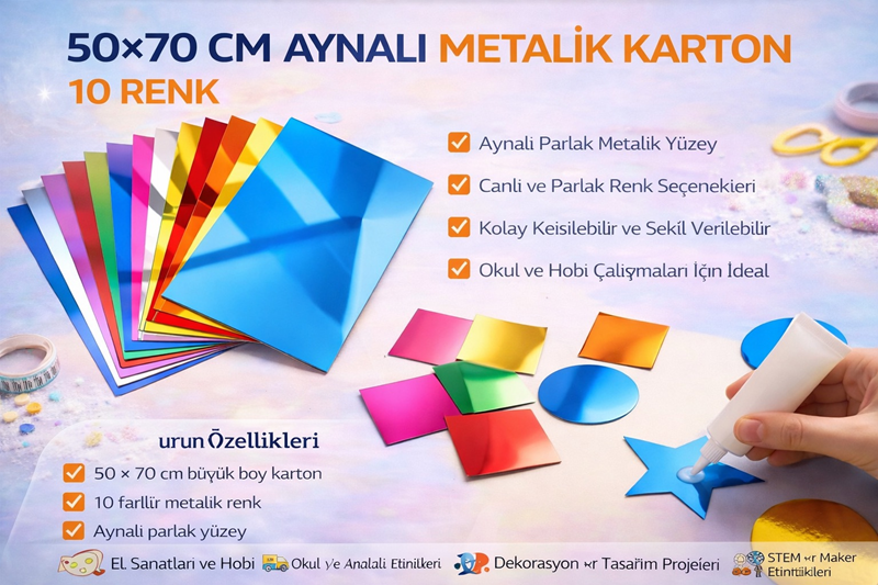 50*70 Cm Aynalı Metalik Karton 10 Renk 10'Lu Paket * Koli 30