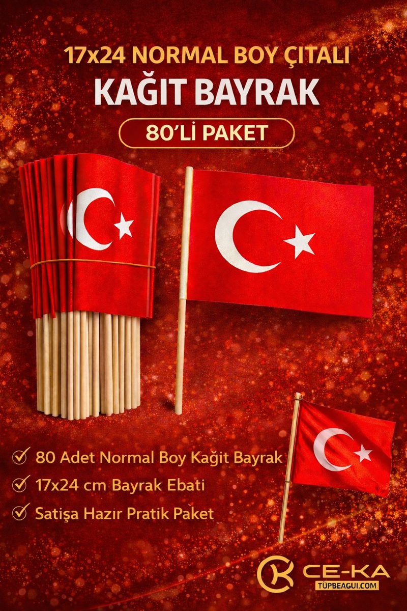 Sopalı Kağıt Bayrak Normal Boy 80'Li Paket