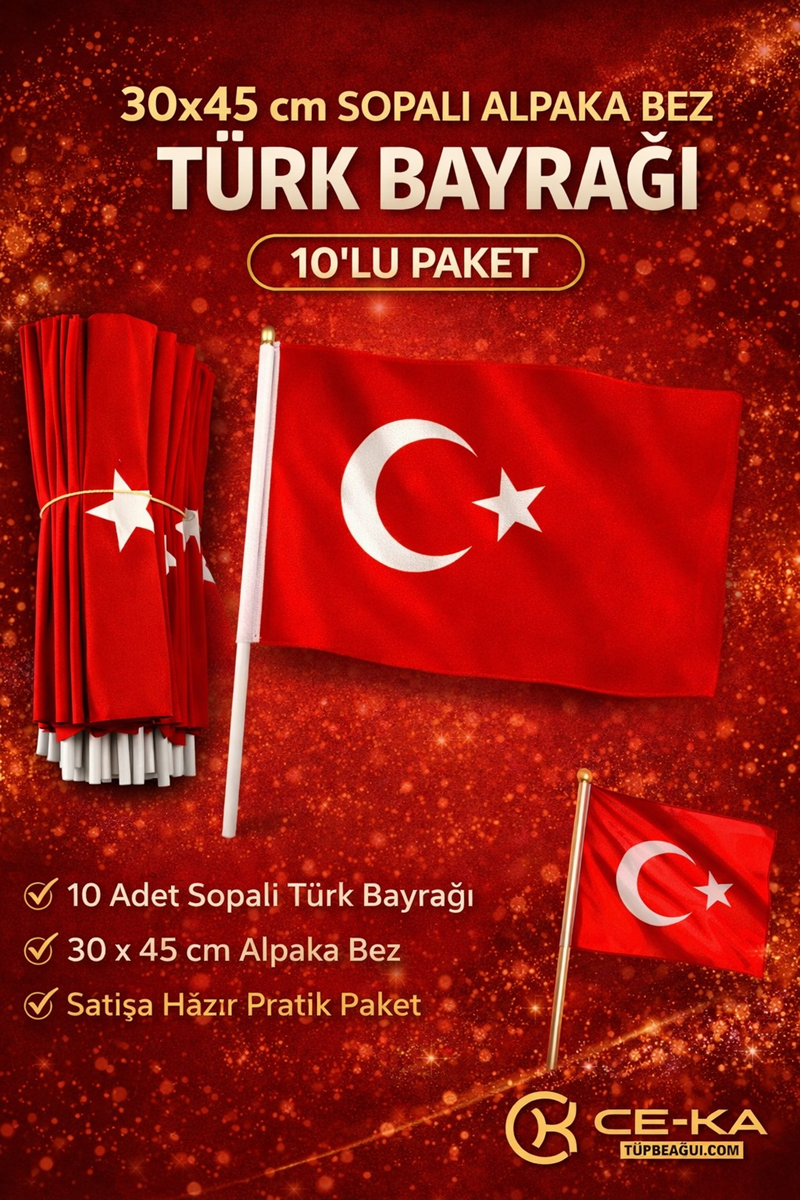 Sopalı Bez Bayrak 30*45 Cm 10'Lu Paket