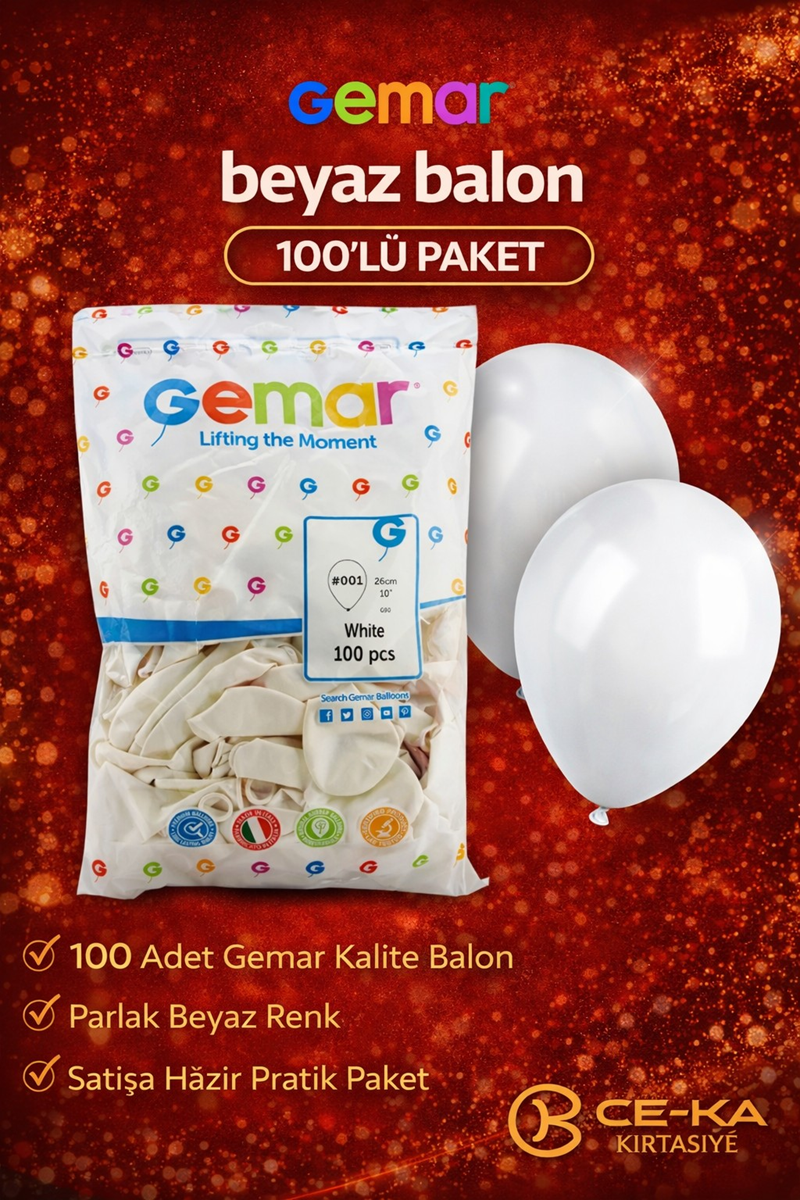 Gemar Beyaz Balon 100'Lü Paket Gemar Beyaz Balon 100'Lü Paket