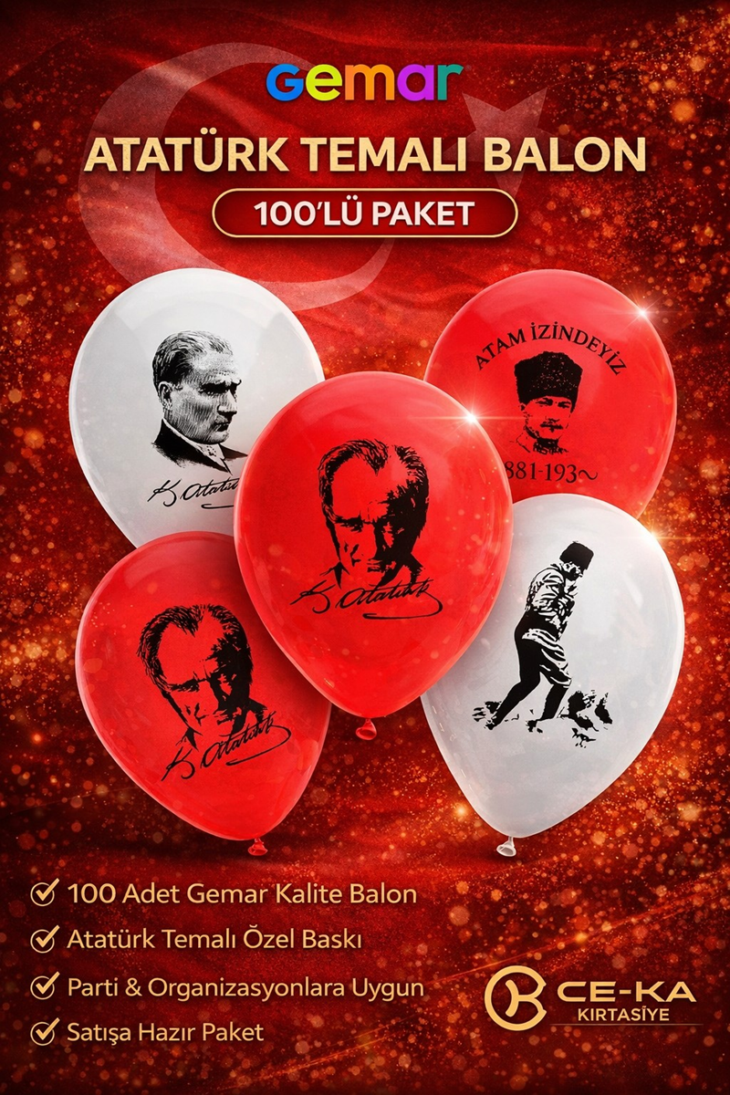 Gemar Atatürk Temalı Balon 100'Lü Paket Gemar Atatürk Temalı Balon 100'Lü Paket