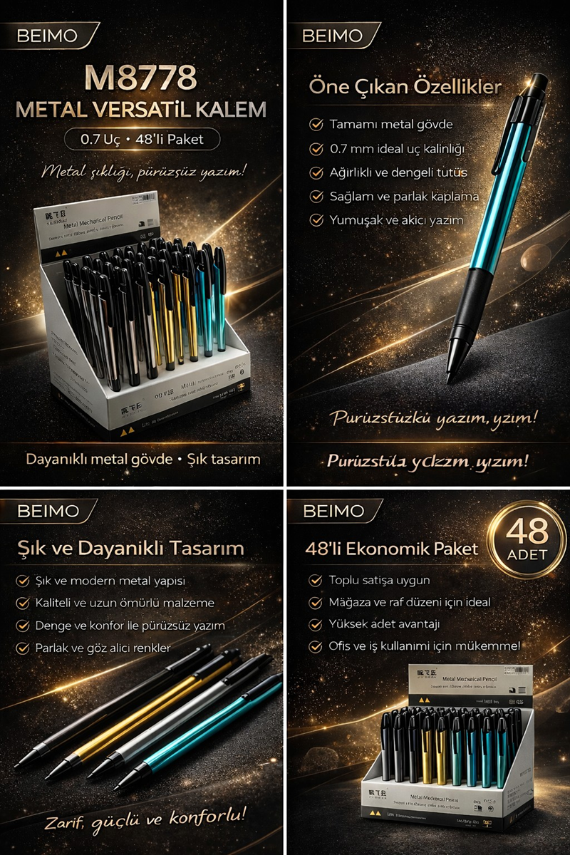 M8778 Metal Versatil Uçlu Kalem 0.7 Uç 36Lı Paket