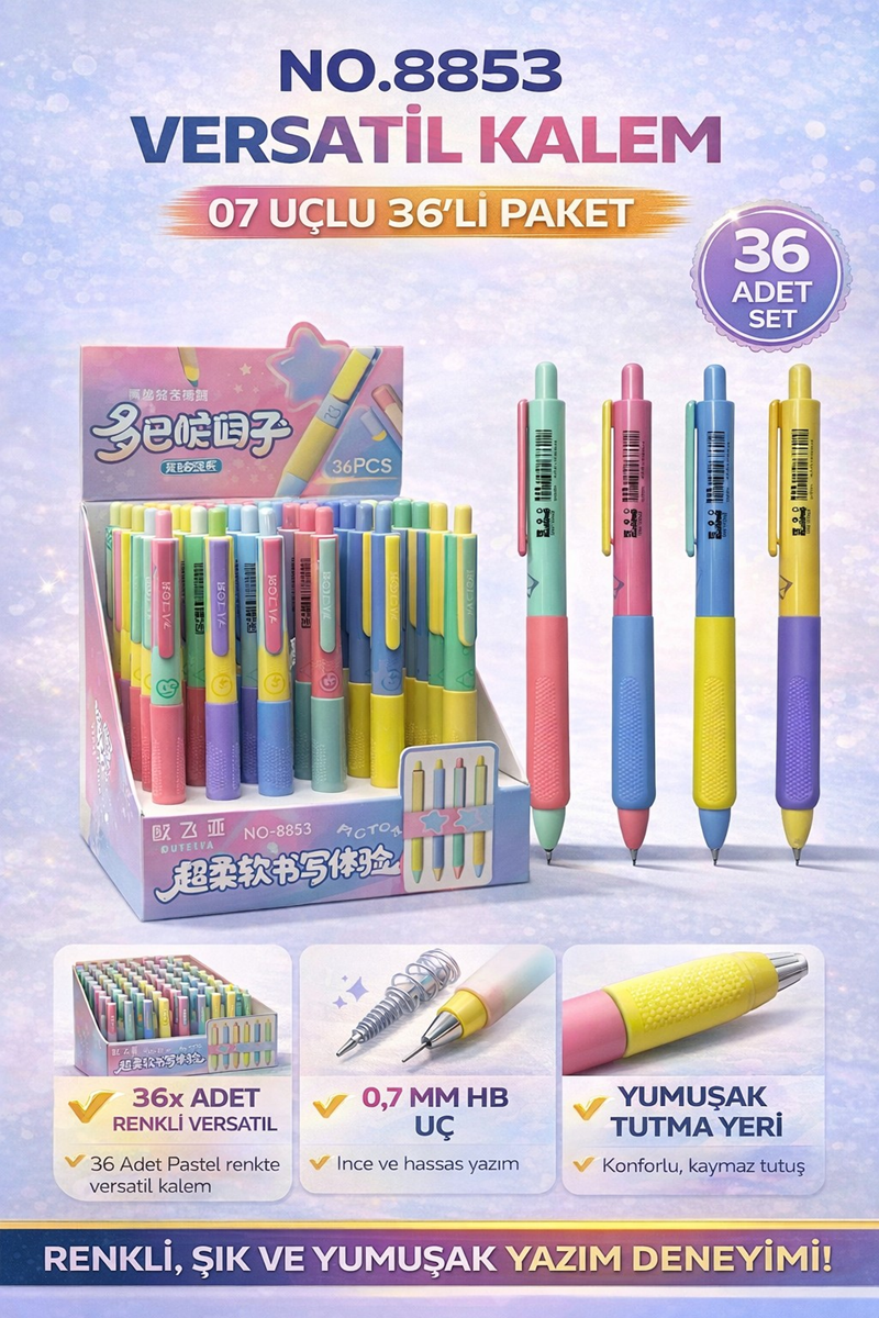 8853 Renkli Versatil Uçlu Kalem 0.7 Uç 36'Lı Paket