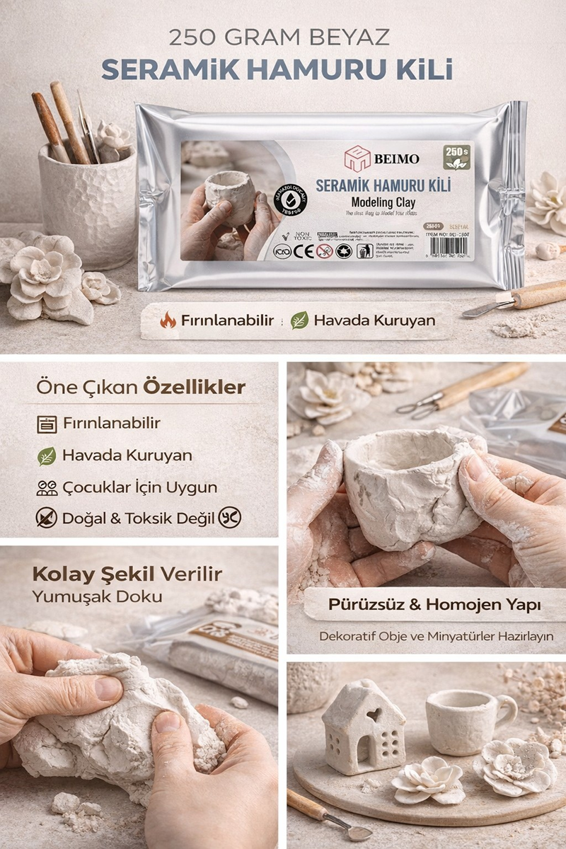 Seramik Hamuru Kil Çamuru 250 Gr Beyaz Renk