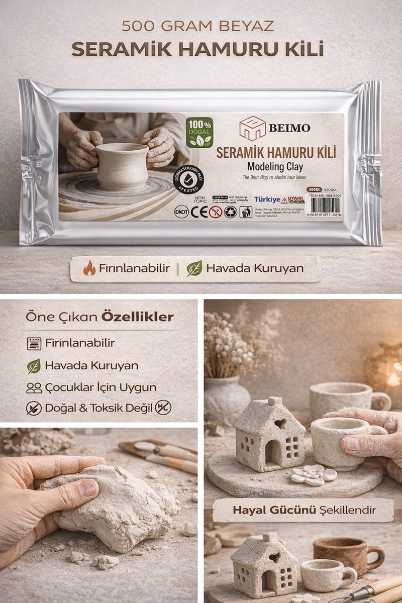 Seramik Hamuru Kil Çamuru 500 Gr Beyaz Renk
