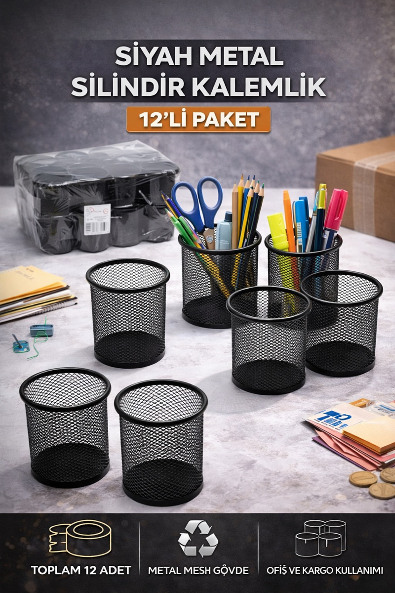 Metal Silindir Kalem Kutusu Siyah (Uzunluk 10 Cm) 12Li Paket Metal Silindir Kalem Kutusu Siyah (Uzunluk 10 Cm) 12Li Paket