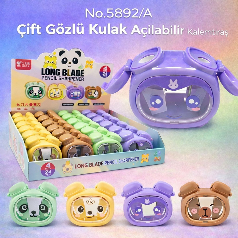 No.5892/A Çift Gözlü Kulak Açılabilir Kalemtıraş 24Lü Paket