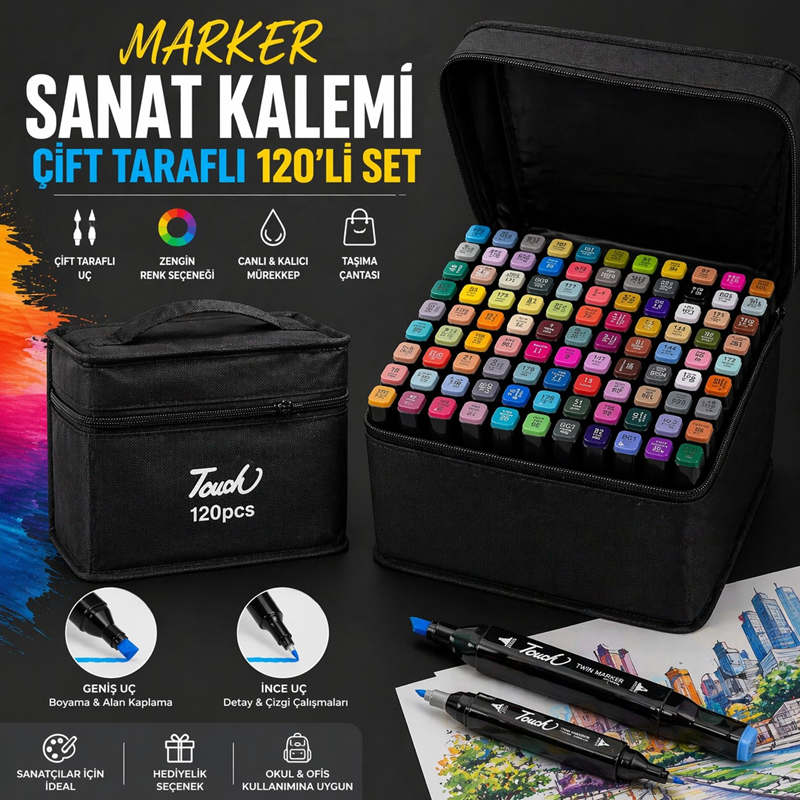 Touch Marker Sanat Kalemi Çift Taraflı 120 Renk Touch Marker Sanat Kalemi Çift Taraflı 120 Renk