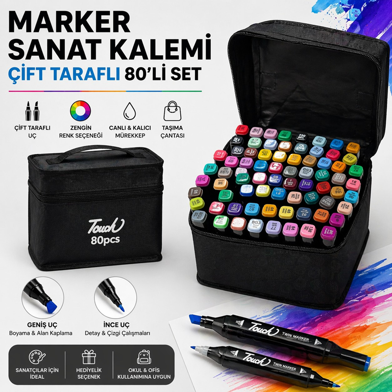 Touch Marker Sanat Kalemi Çift Taraflı 80 Renk Touch Marker Sanat Kalemi Çift Taraflı 80 Renk
