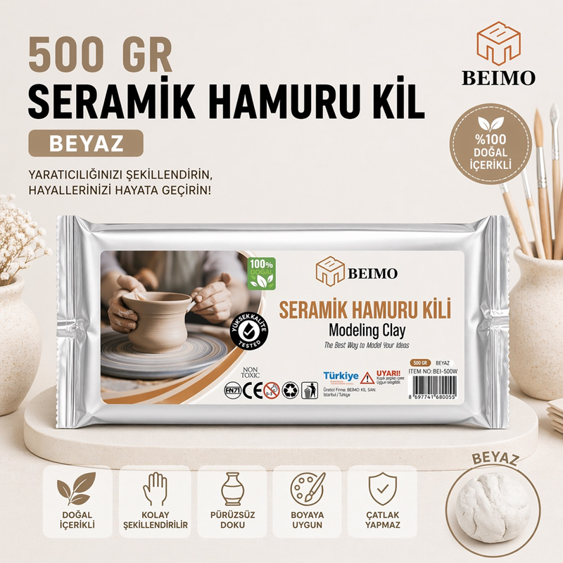 Seramik Hamuru Kil Çamuru 500 Gr Beyaz Renk Seramik Hamuru Kil Çamuru 500 Gr Beyaz Renk