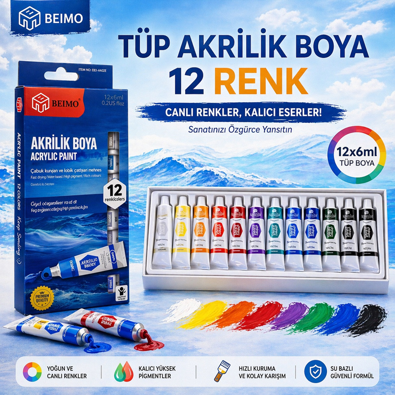 Beimo Tüp Akrilik Boya 12 Renk Beimo Tüp Akrilik Boya 12 Renk
