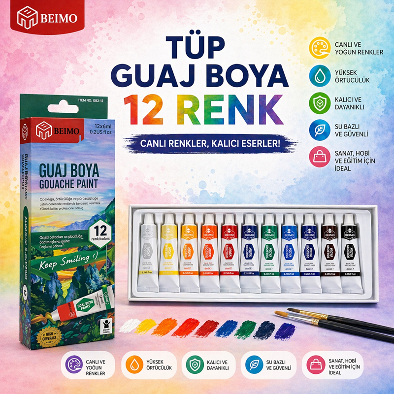 Beimo Tüp Guaj Boya 12 Renk Beimo Tüp Guaj Boya 12 Renk