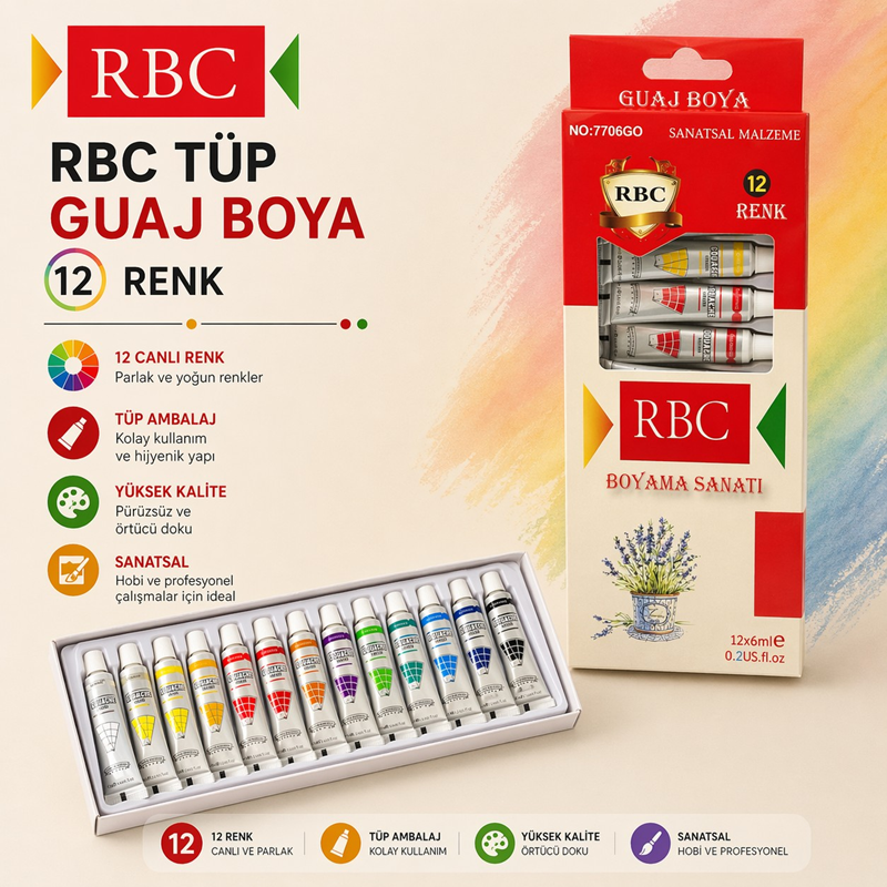 Rbc Tüp Guaj Boya 12 Renk Rbc Tüp Guaj Boya 12 Renk