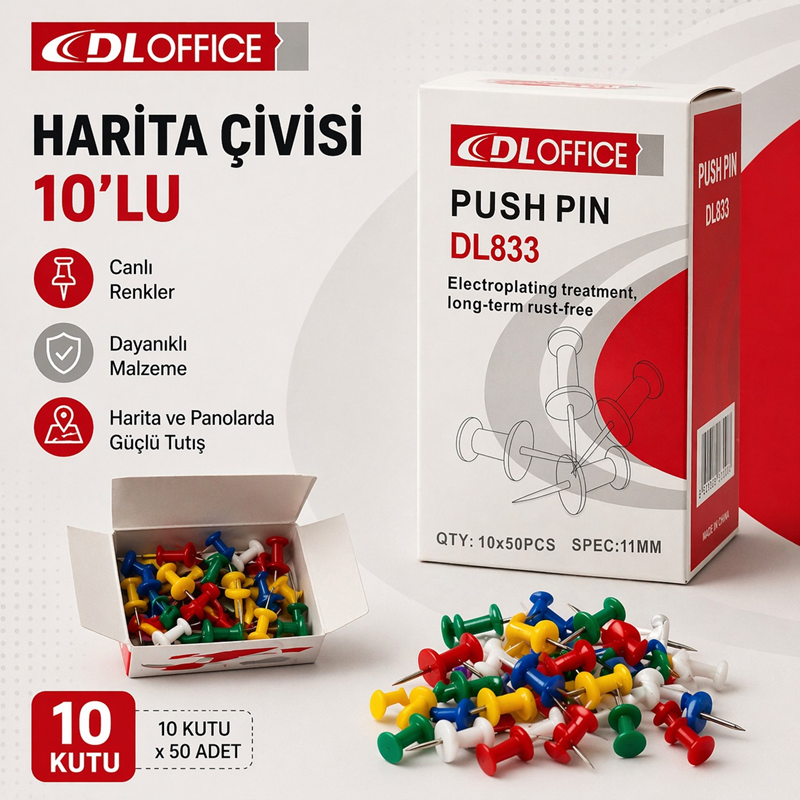 Renkli Harita Çivisi 11 Mm 10'Lu Paket Renkli Harita Çivisi 11 Mm 10'Lu Paket