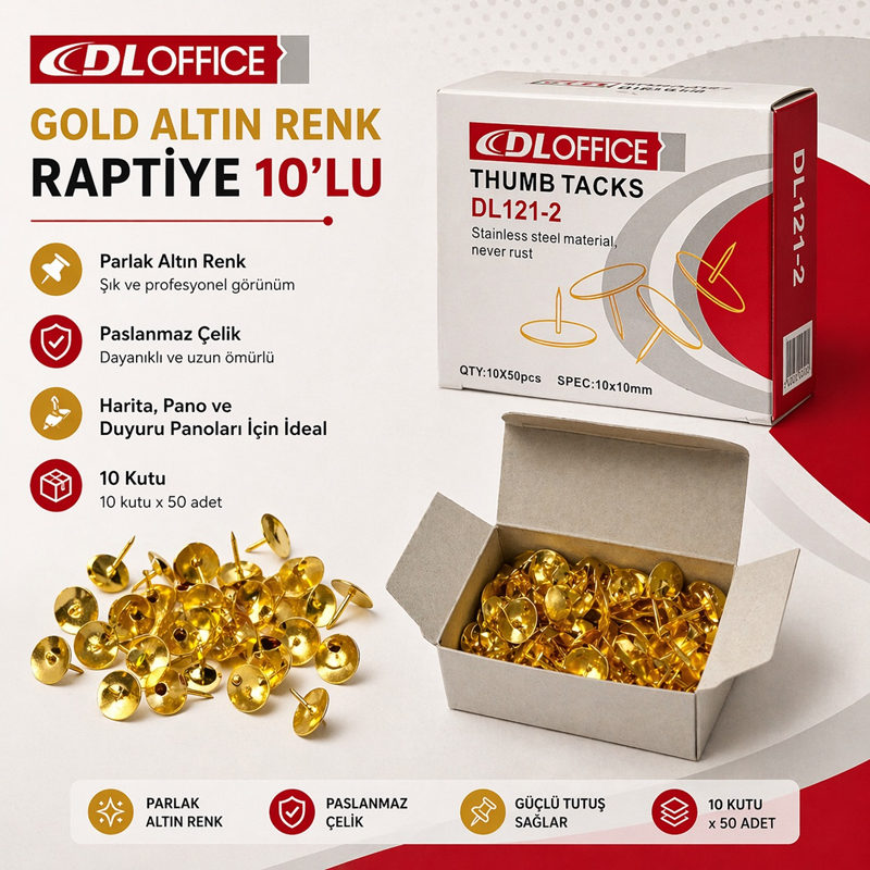 Altın Renk Raptiye 10 Mm 10'Lu Paket Altın Renk Raptiye 10 Mm 10'Lu Paket