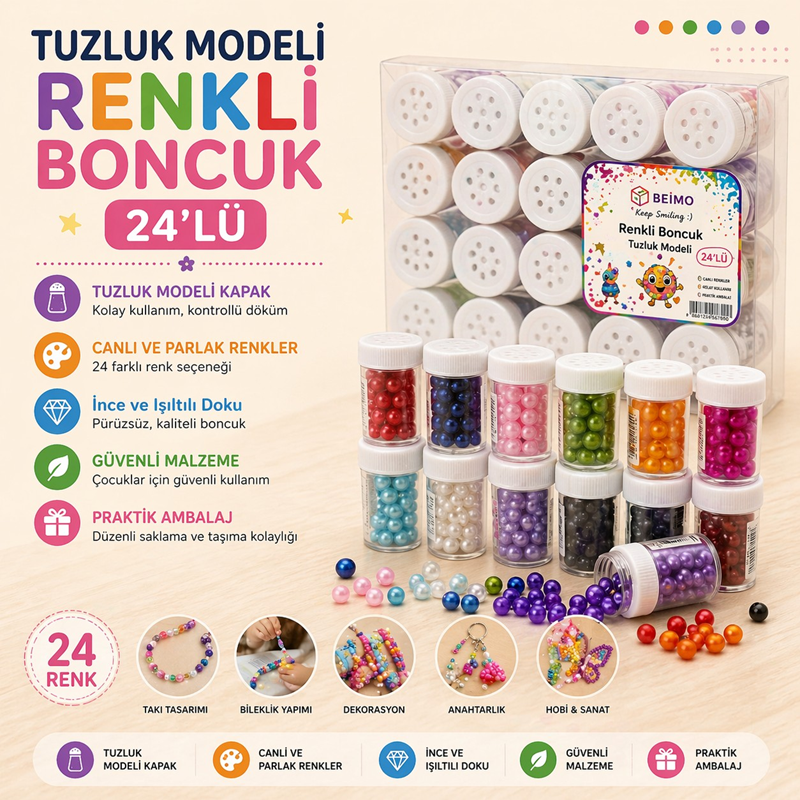 Renkli Tuzluk Modeli Karışık Boncuk 24'Lü Paket Renkli Tuzluk Modeli Karışık Boncuk 24'Lü Paket