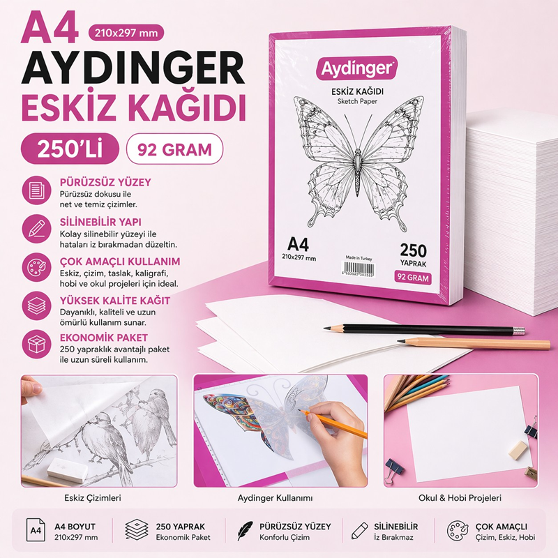 A-4 Aydınger Kağıdı (Eskiz Kağıdı) 92 Gr 250'Li